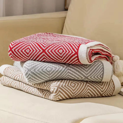Bohemian Knitted Throw Blanket with Pendants
