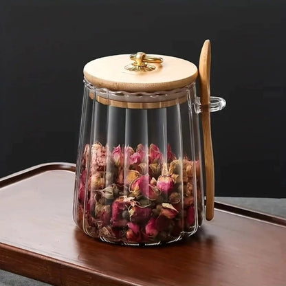 Glass storage jar with bamboo lid