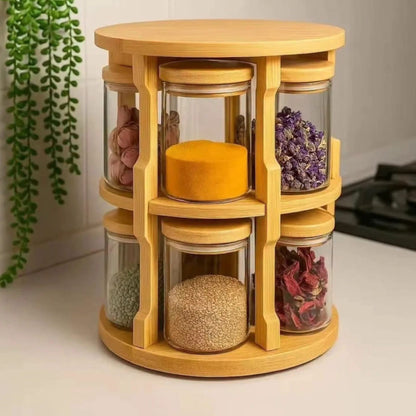 8Pc Rotating Bamboo Spice Rack Set