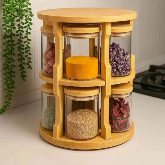 8Pc Rotating Bamboo Spice Rack Set