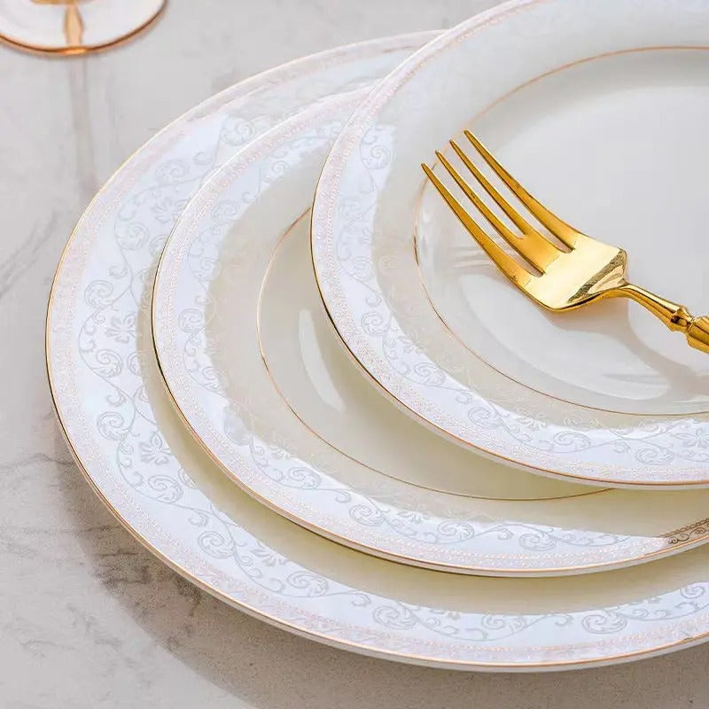 60 Pcs  Gold Rim  Porcelain  Dinnerware Sets