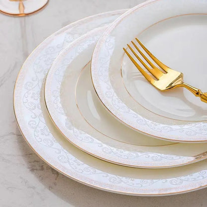 60 Pcs  Gold Rim  Porcelain  Dinnerware Sets