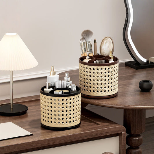 Retro Rattan Rotating Storage Organizer