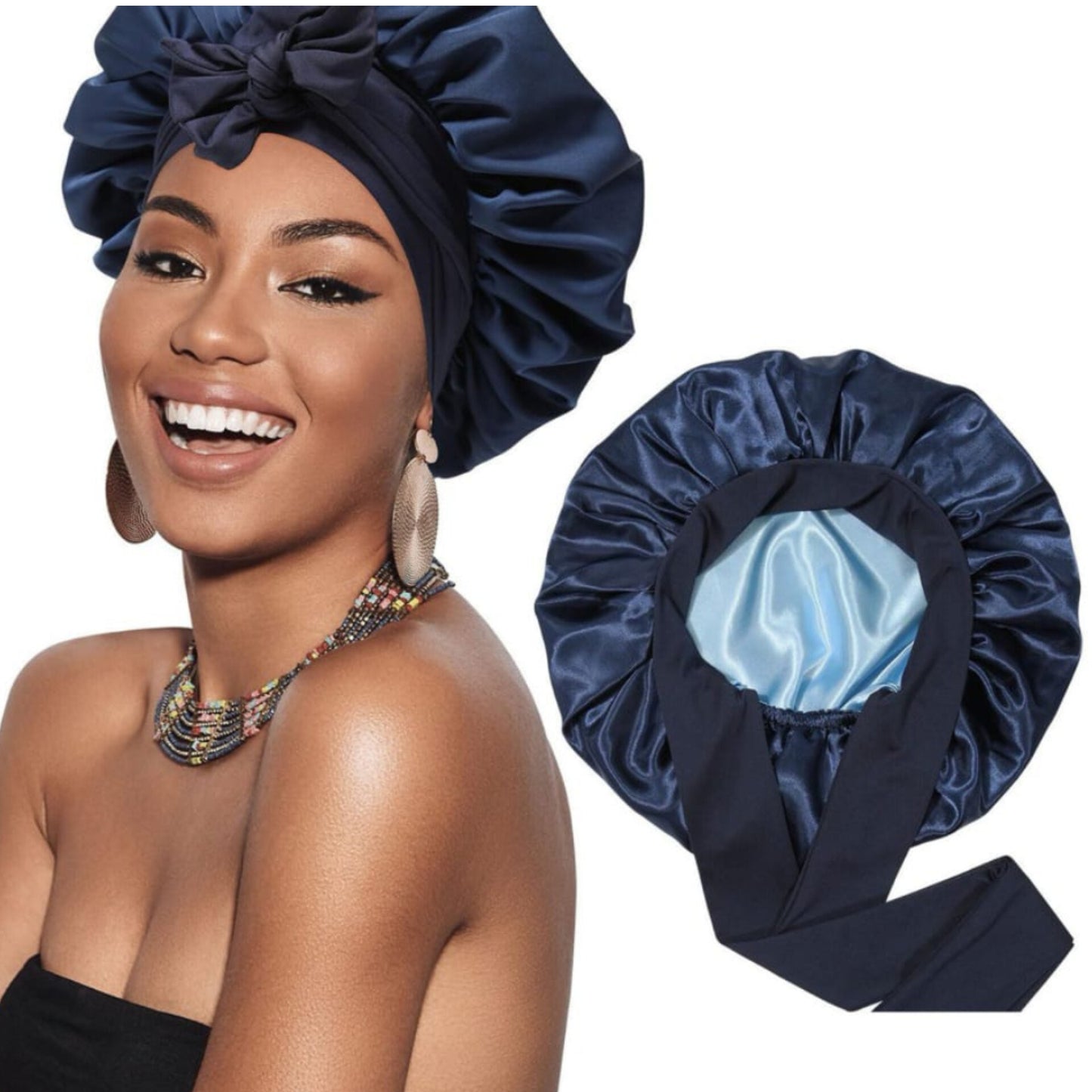 Sleeping bonnet with head wrap scarf hair turban