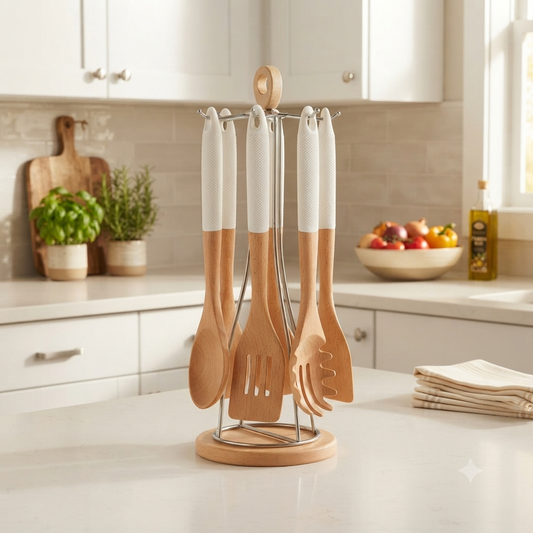6pcs Bamboo Spoon Set with Stand