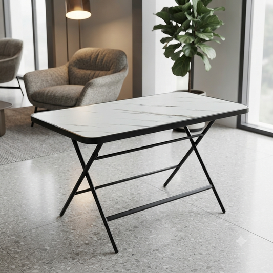 Wooden Table with Marble Effect Top