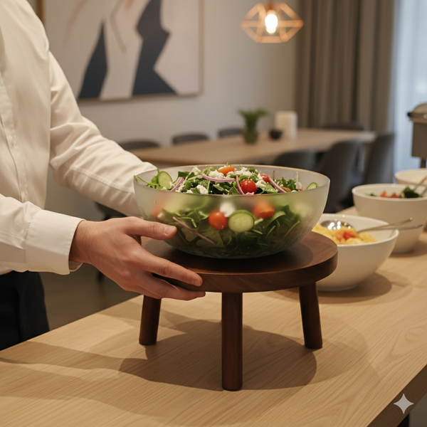 Round Wooden Buffet Display Stand for Serving Bowls