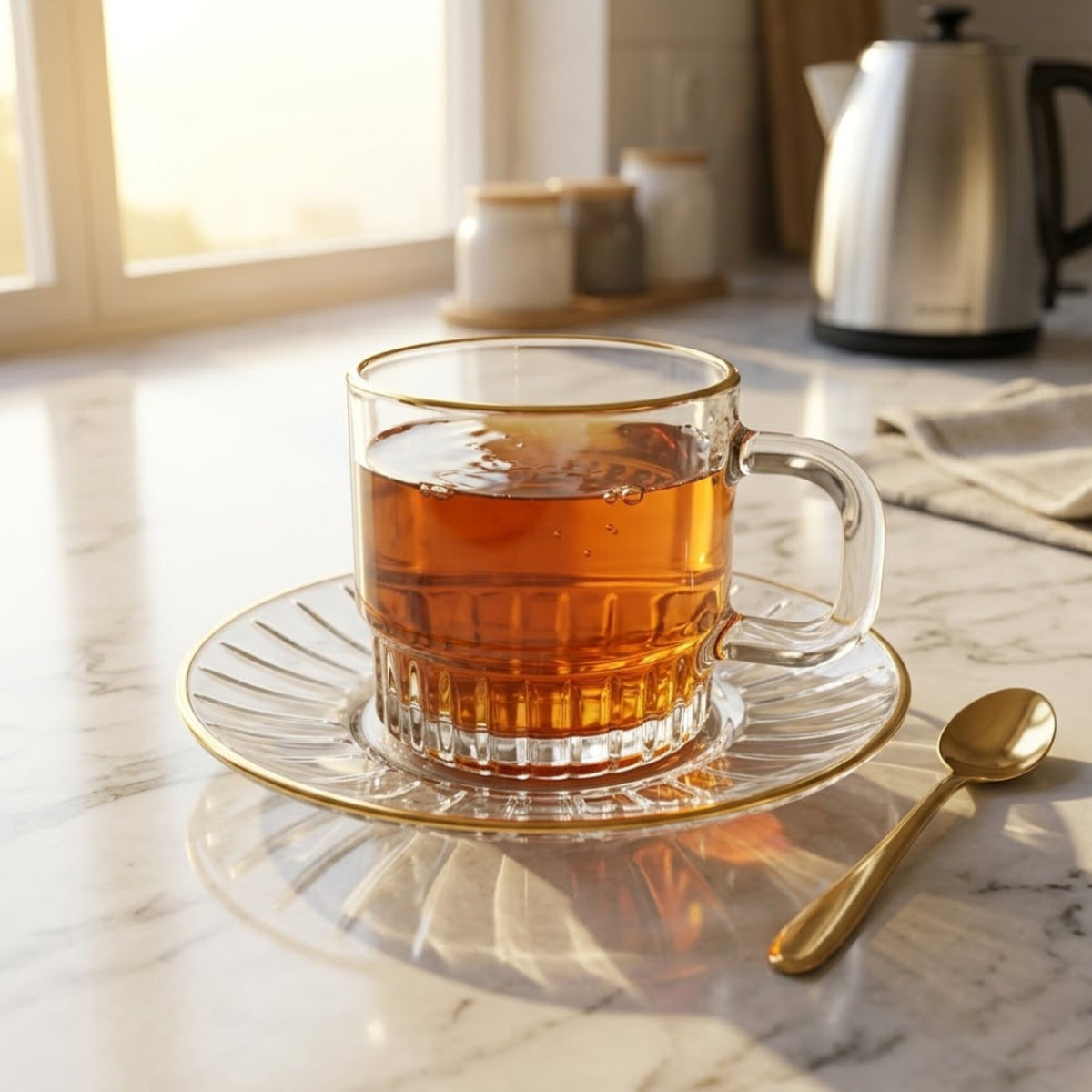 6Pcs Glass Cup And Saucer