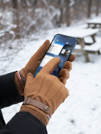 Touch Screen Winter Gloves With A Strap Buckle