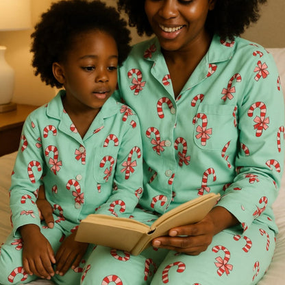 Christmas candy cane kids cotton fleece Pajamas