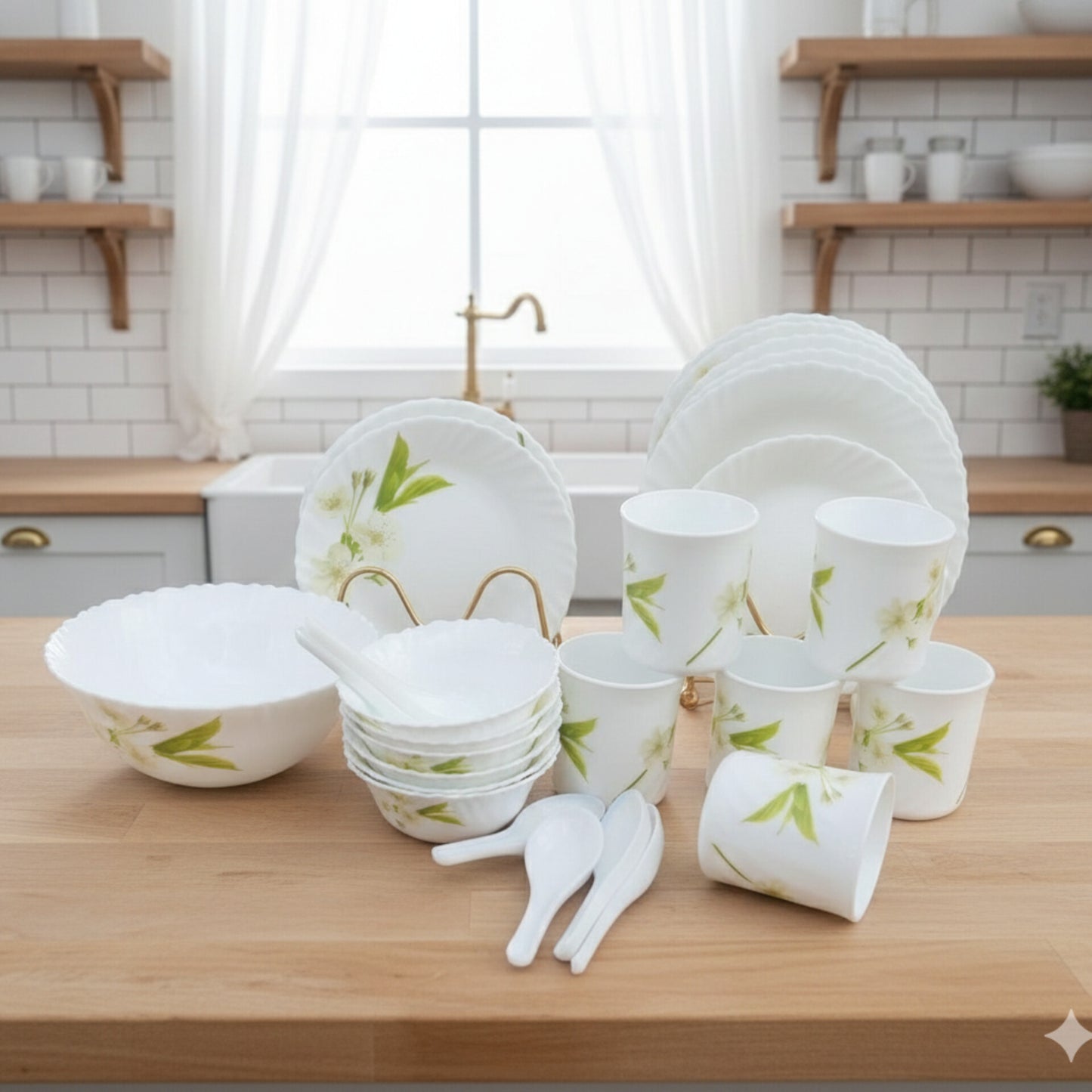 39pc White green dinner set 
