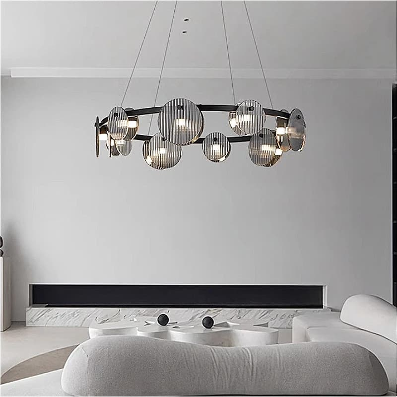 Glass round black pendant chandelier with 8 bulbs