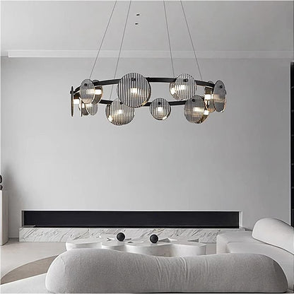 Glass round black pendant chandelier with 8 bulbs