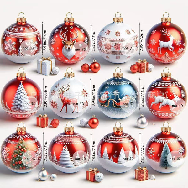 12 Piece Christmas Wooden Half Ornament Set