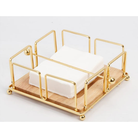 Metallic Serviette/Napkin Holder with Bamboo Base