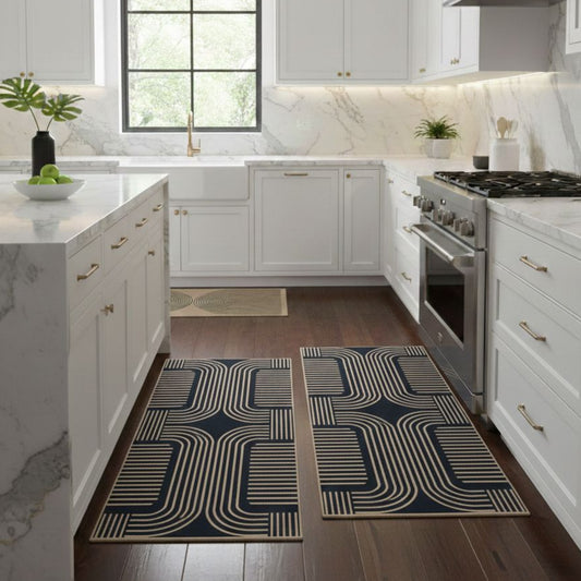 2pcs Geometric Heavy Duty Wide Kitchen Floor Mats Set Gha