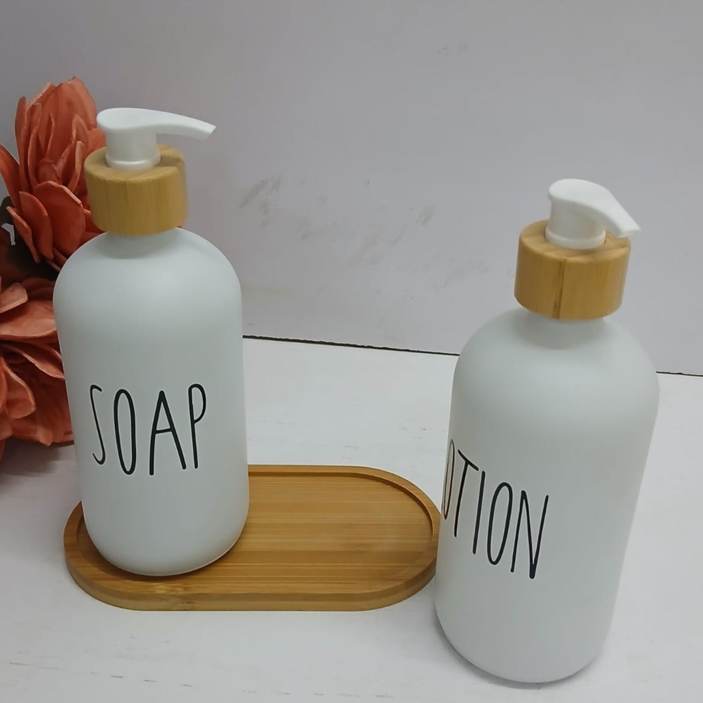 Soap and  Lotion dispenser set with stand