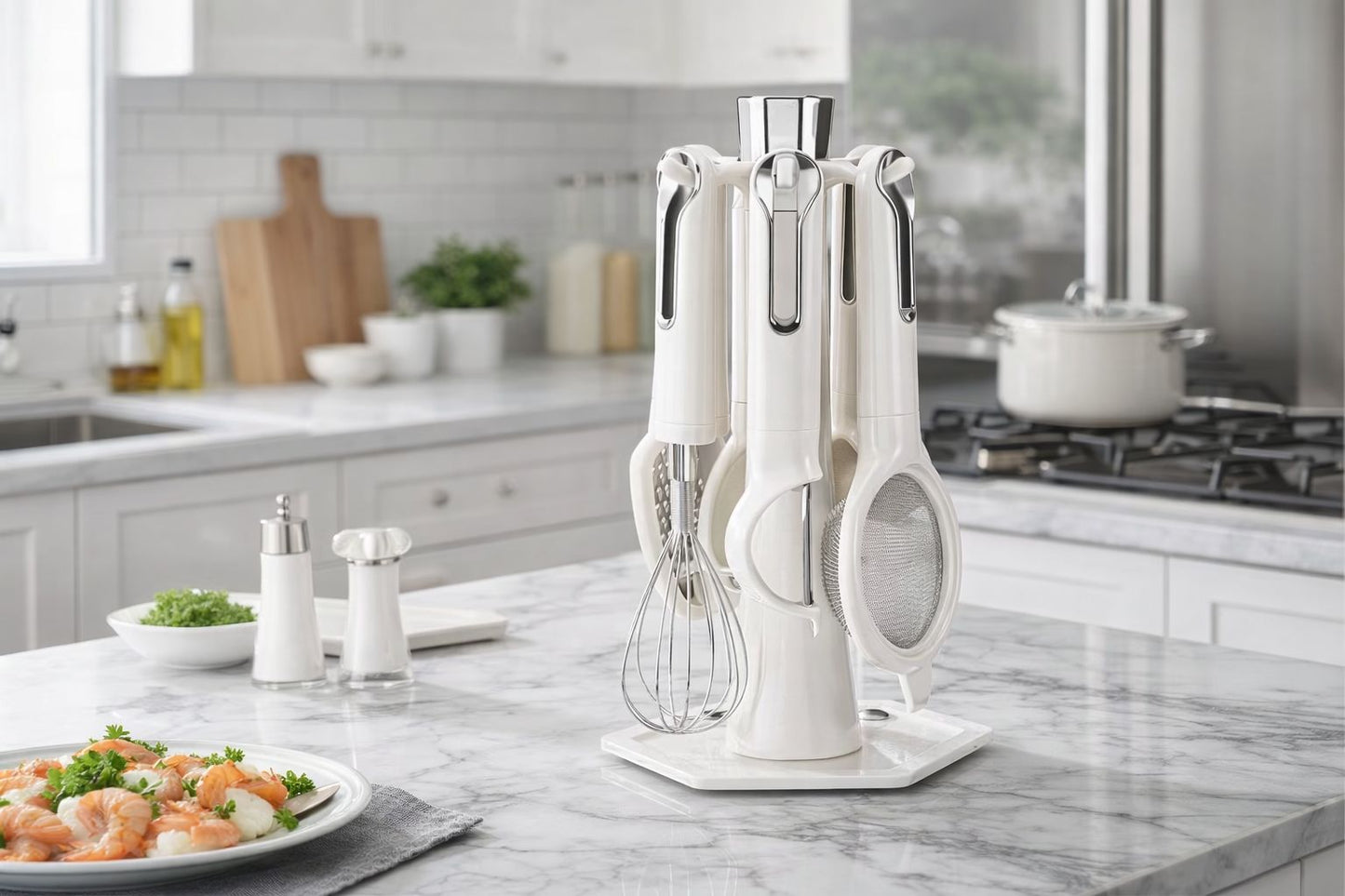 7Pc white kitchen utensil set