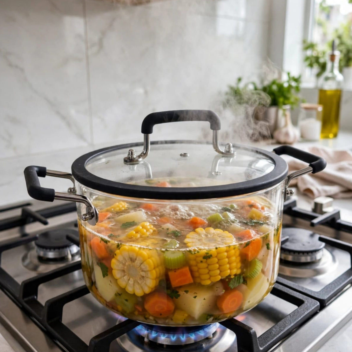 4Pcs Transparent Borosilicate Glass Cookware Pot Set