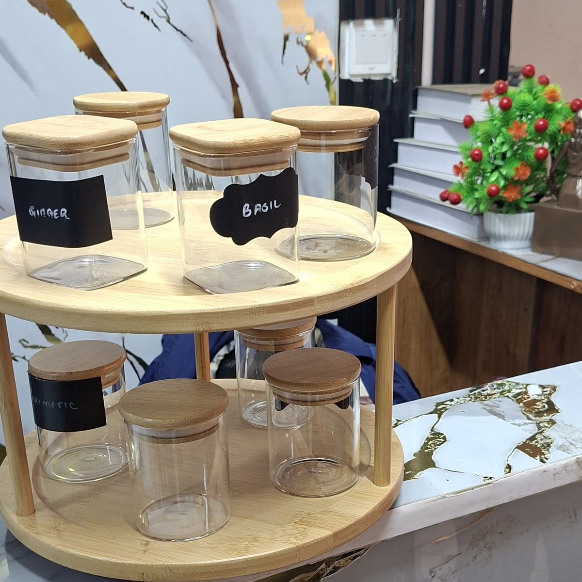 Bamboo rotating spice rack