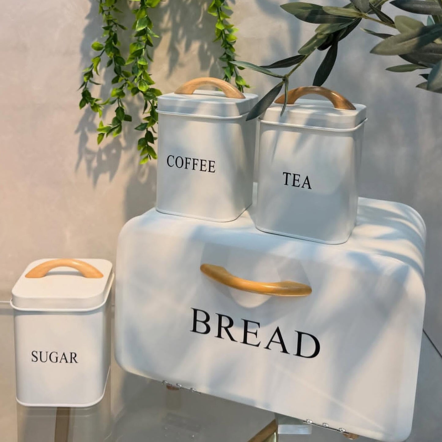 Home Kitchen Bread Box and Tea Sugar Coffee Storage Canister Set