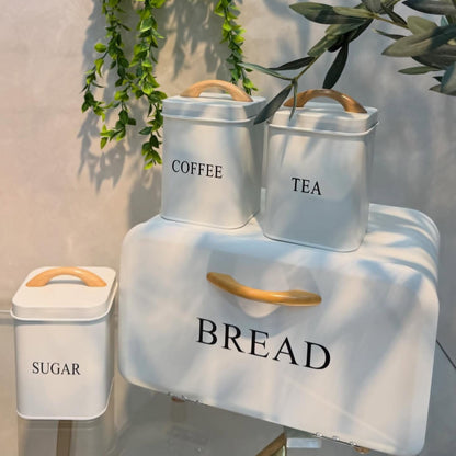 Home Kitchen Bread Box and Tea Sugar Coffee Storage Canister Set