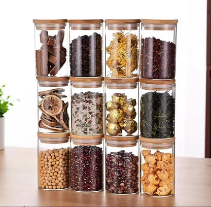 4pc glass spice jars with airtight bamboo lid