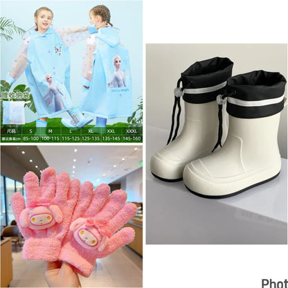 3Pcs Childrens Winter Combo Set| Gloves,Raincoat, Gumboots