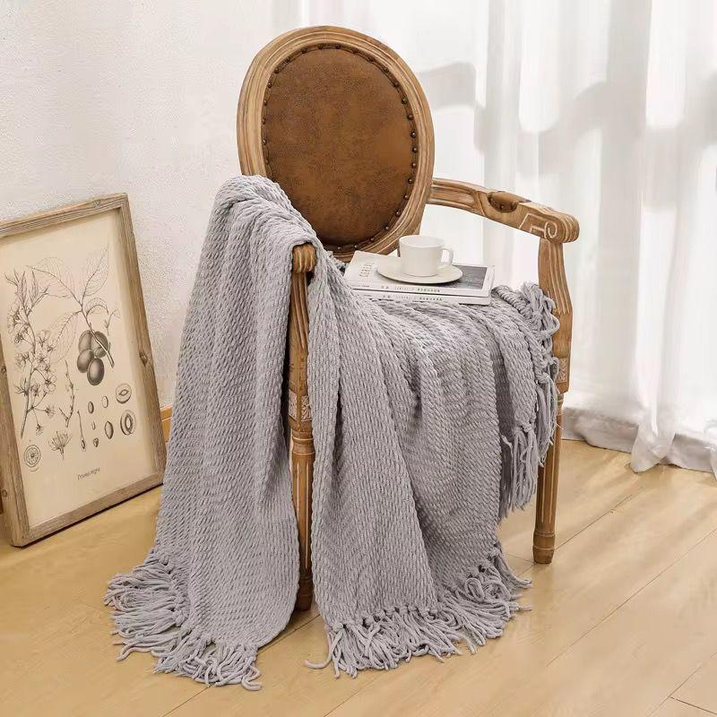 Textured Knit Throw Blanket with Tassels