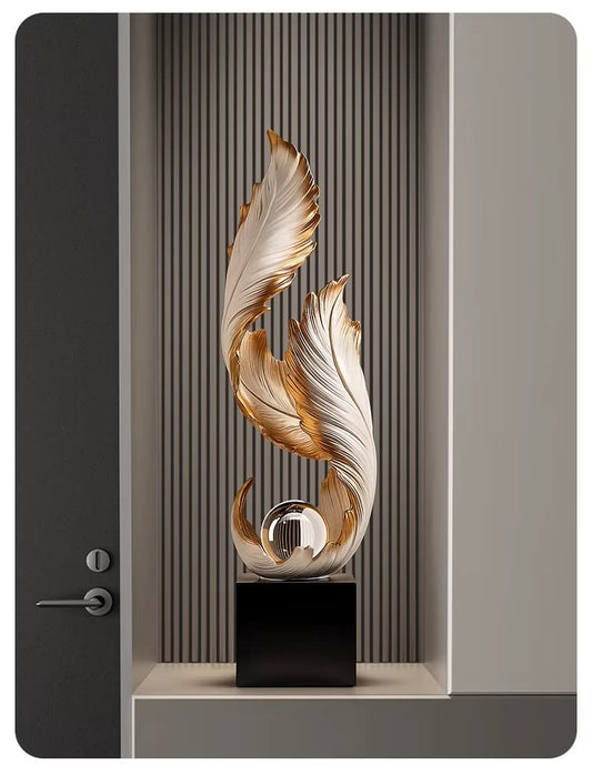 White and Gold Resin Feather Sculpture