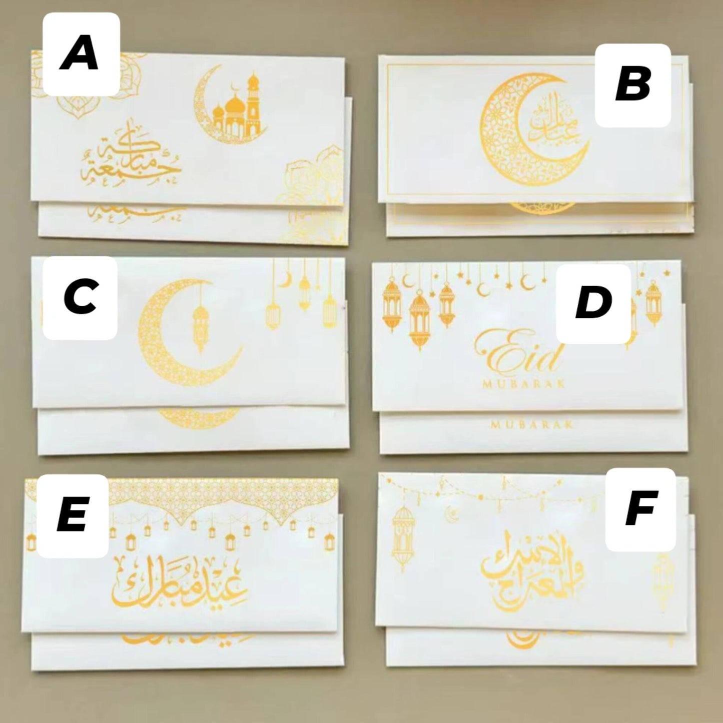 6Pcs Eid Mubarak Envelopes / Money Gift Card  holder