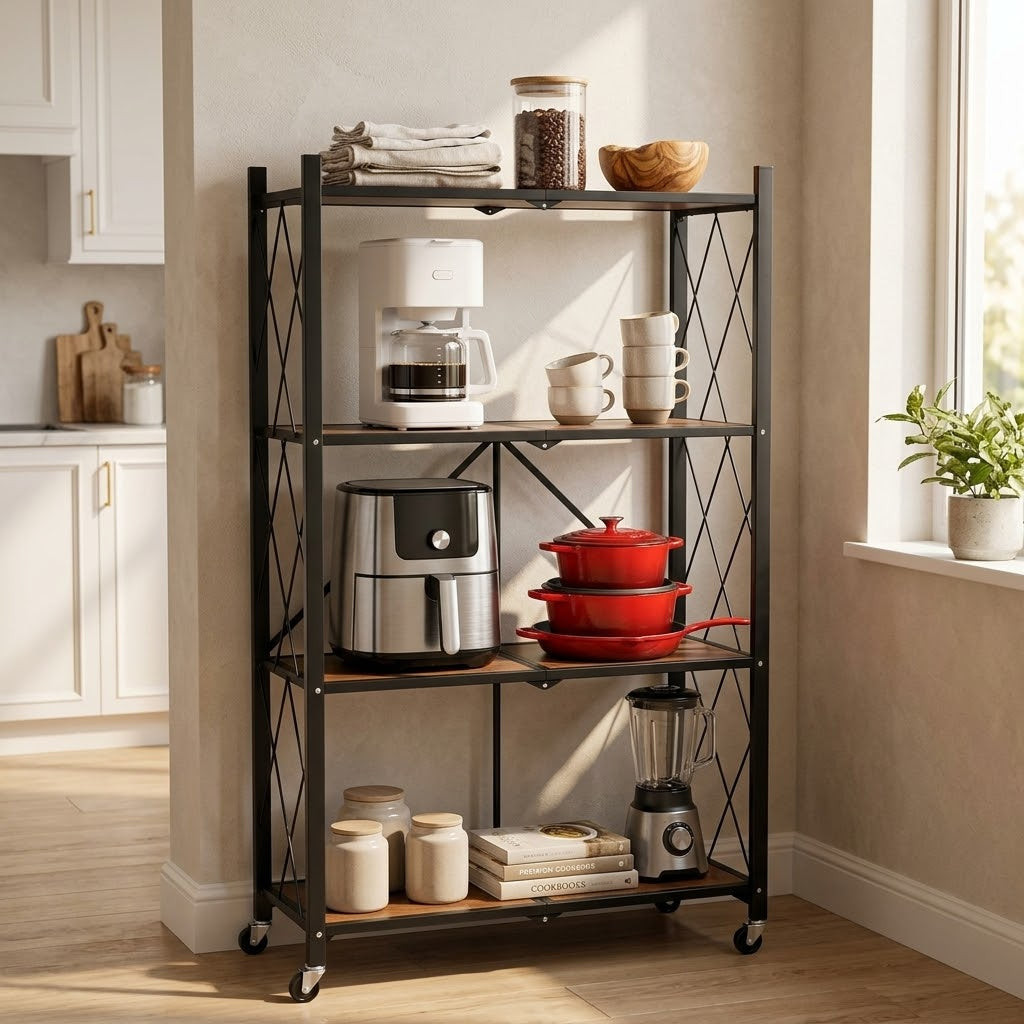 4Tier Foldable Storage Rack With Wheels