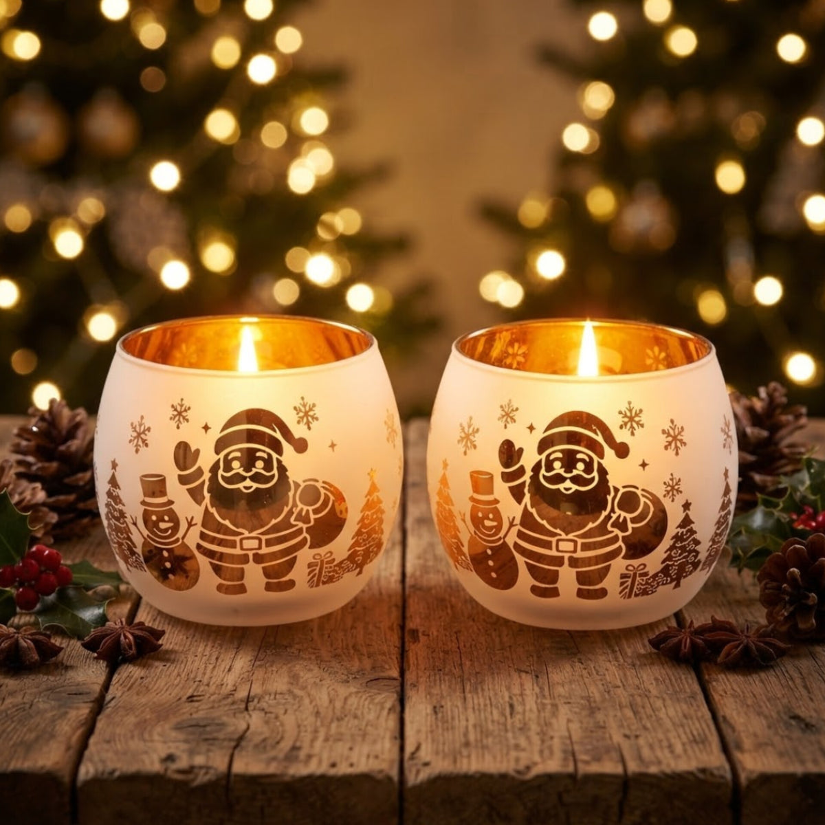 2Pc Christmas Glass Snowflake Tealight Candle  Holders Set Gha