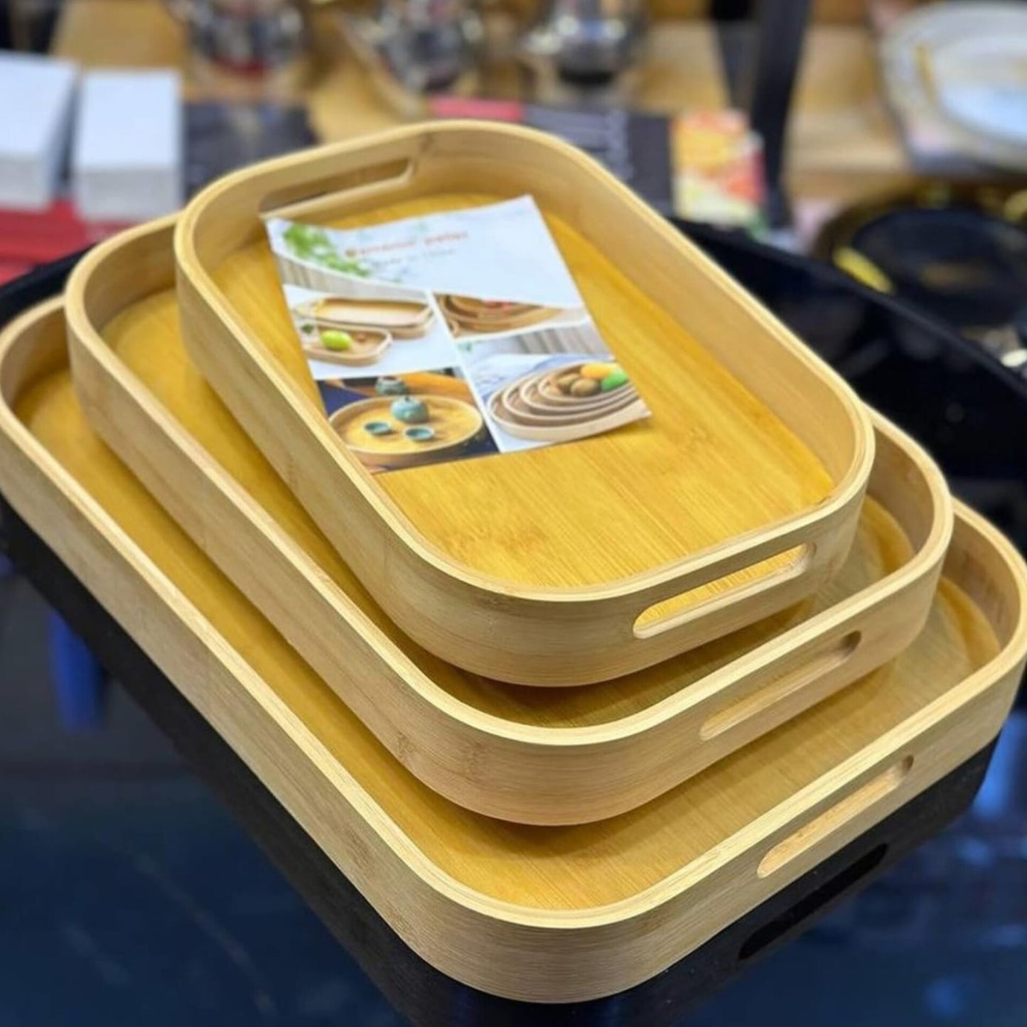 3pc Bamboo serving trays