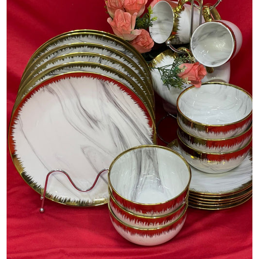 24Pc Dinner Set with Gold Rim