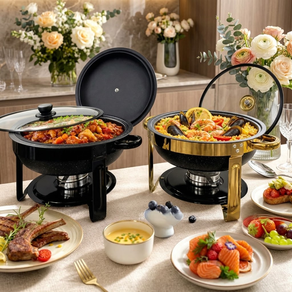 6L Black and Gold Round Stainless Steel Chaffing Dish