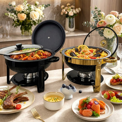 6L Black and Gold Round Stainless Steel Chaffing Dish