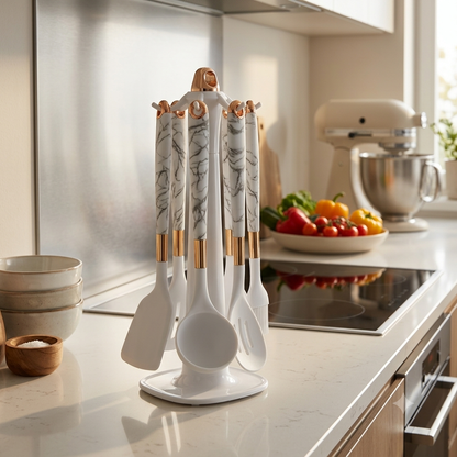 7pcs Marble Handle Silicone Utensil Set