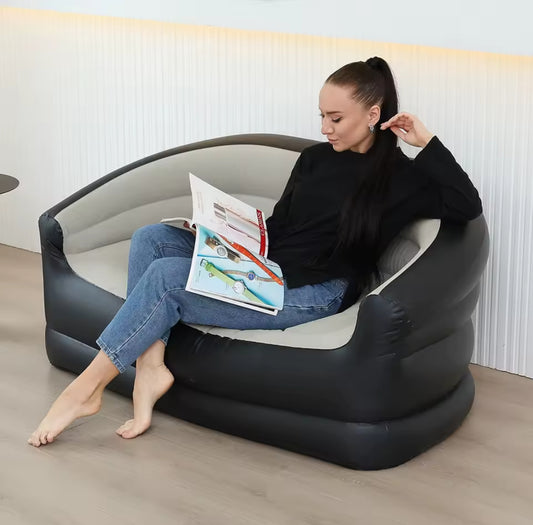 DELUXE PORTABLE 2-SEATER INFLATABLE SOFA COUCH (BLACK & GREY)