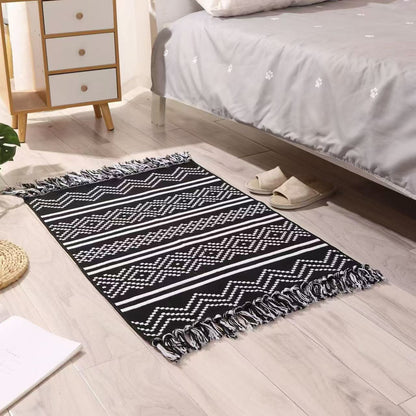 Bohemian bedroom rug with tassels