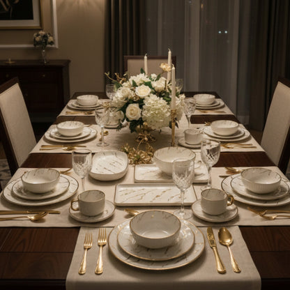 32Pcs Gold Marble  Dinnerware and Tea Set