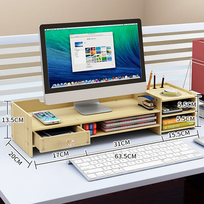 Bamboo monitor stand riser with desk storage organizer