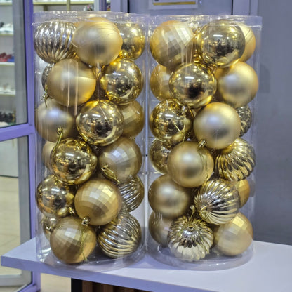 24Pc 8cm Gold Christmas Decor balls Set