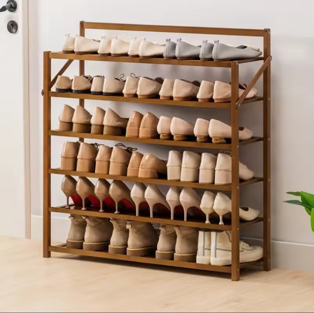 6-tier foldable bamboo shoe rack