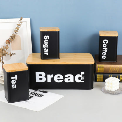 Bread bin with 3 canisters bamboo lids