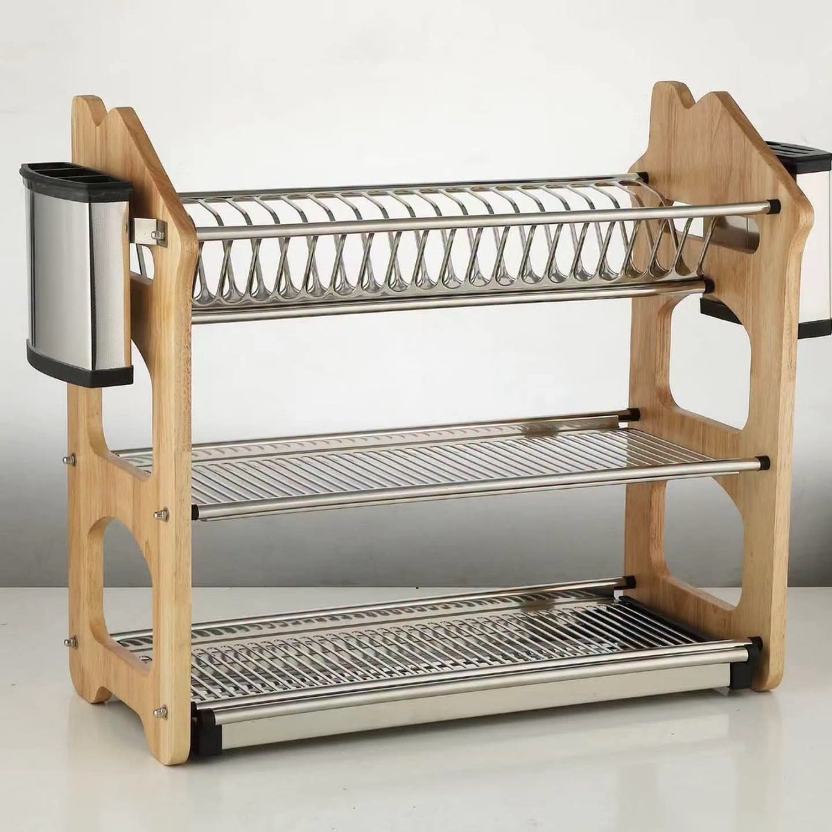 3 Layer Dish Drying Rack with cutlery Holder and Cups Holder