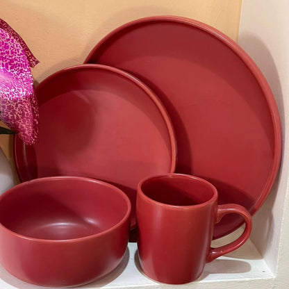 24Pc Red Ceramic Dinner Set with cups,  saucers, bowls and dinner plates