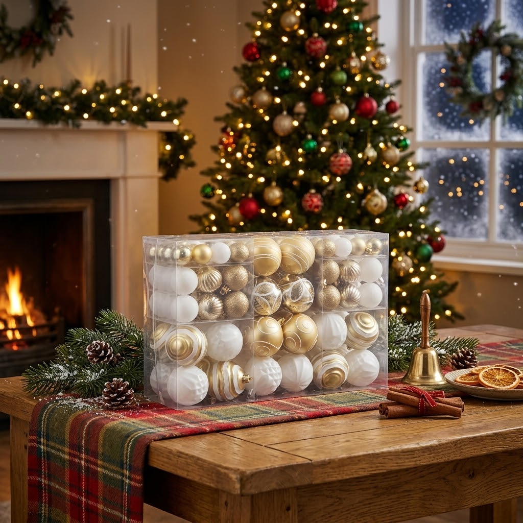 100 Piece White and Gold Christmas Tree  Decor Balls