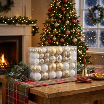 100 Piece White and Gold Christmas Tree  Decor Balls
