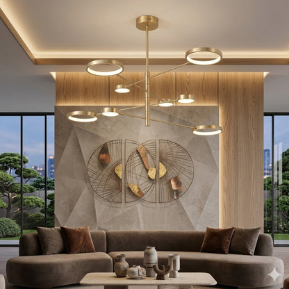 Multi-Arm Circular  Chandelier Light in Gold Finish